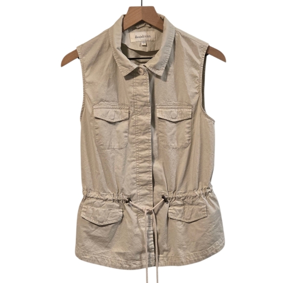 Daniel Rain Cream Khaki Cotton Utility Vest Size Small - Picture 1 of 7